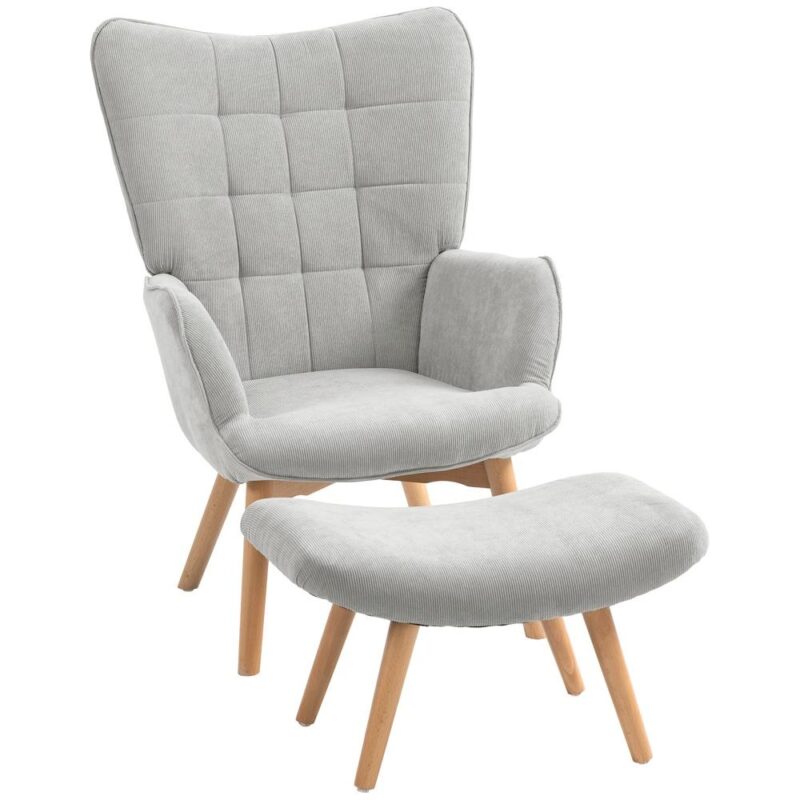 Grå manchester Wing Chair and Pall Set – Klädd loungestol med fotstöd