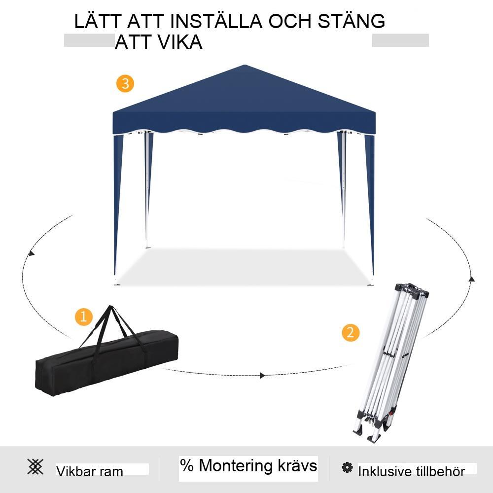 3x3m blått hopfällbart lusthus med UV-skydd och höjdjustering