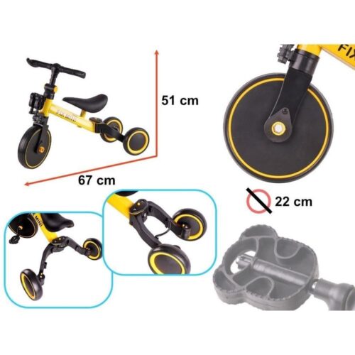 Trike Fix Mini Cross-Country Trehjuling 3-i-1 med pedaler för barn i åldern 18 månader-4 år, gul