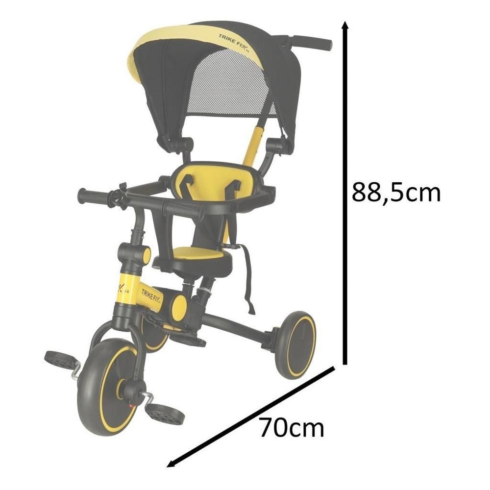 Gul och svart trehjuling med kapell, cabriolet barnvagn och åkcykel för barn i åldrarna 18 månader – 6 år