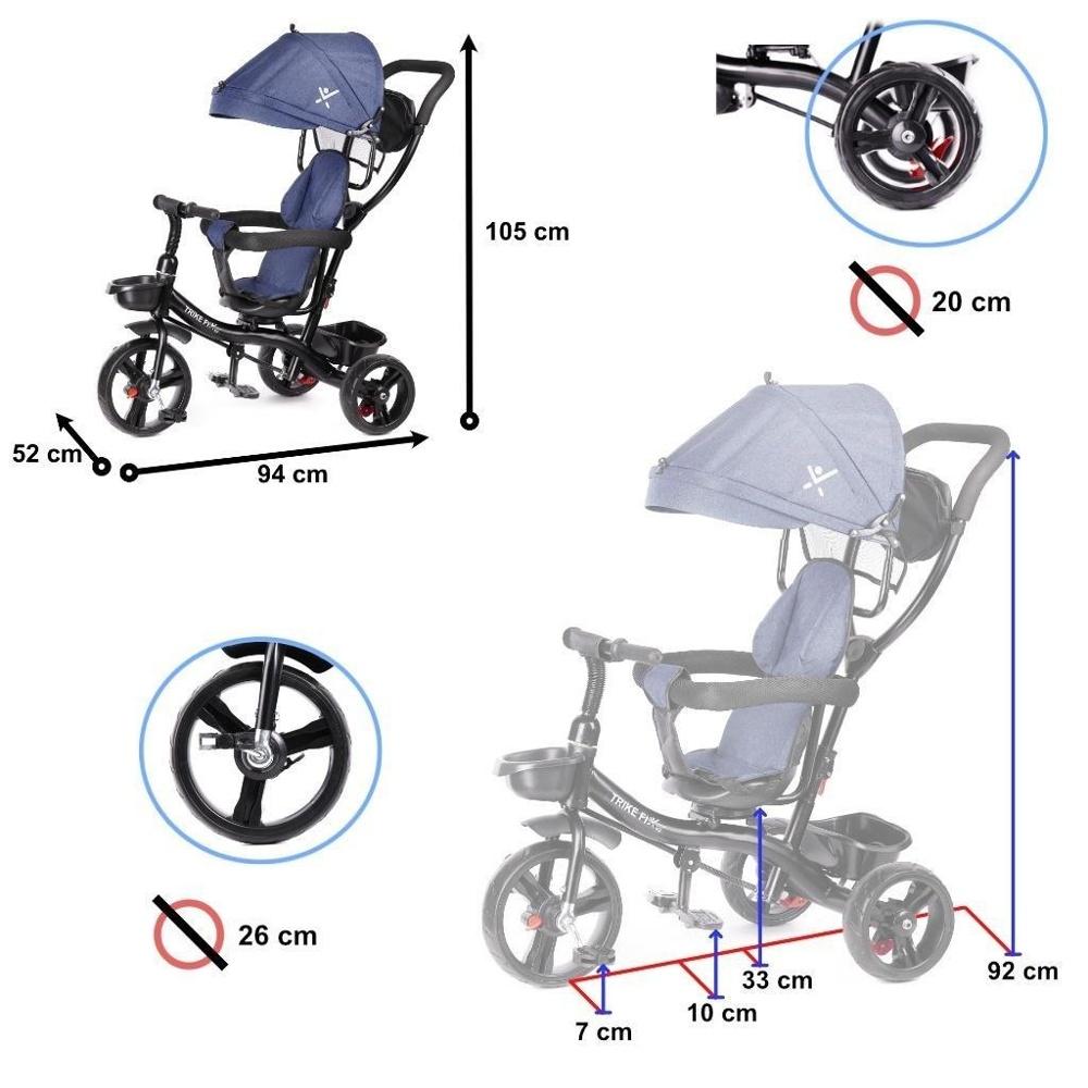 Trike Fix Lite Marinblå trehjuling för barn – justerbar, 360° säte och säkerhetsskena