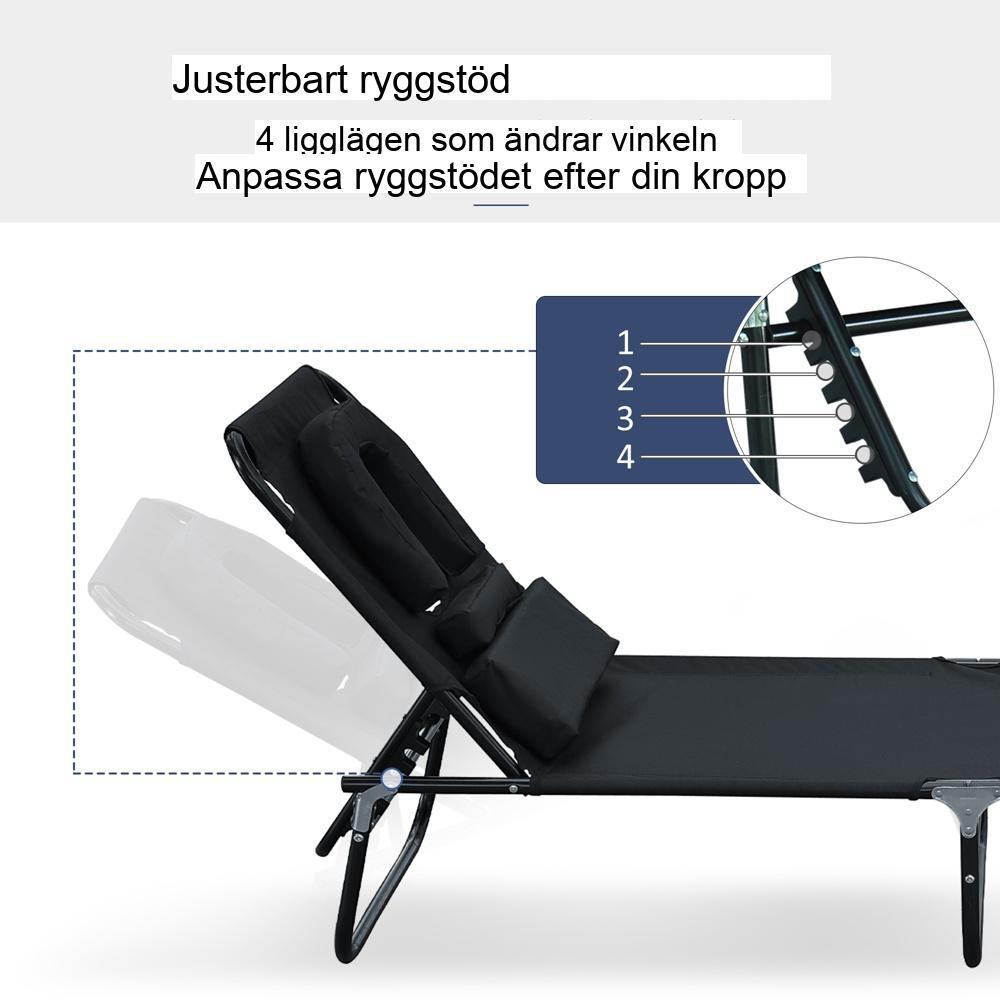 Solstol i svart stål med ansiktsöppning och läsfönster