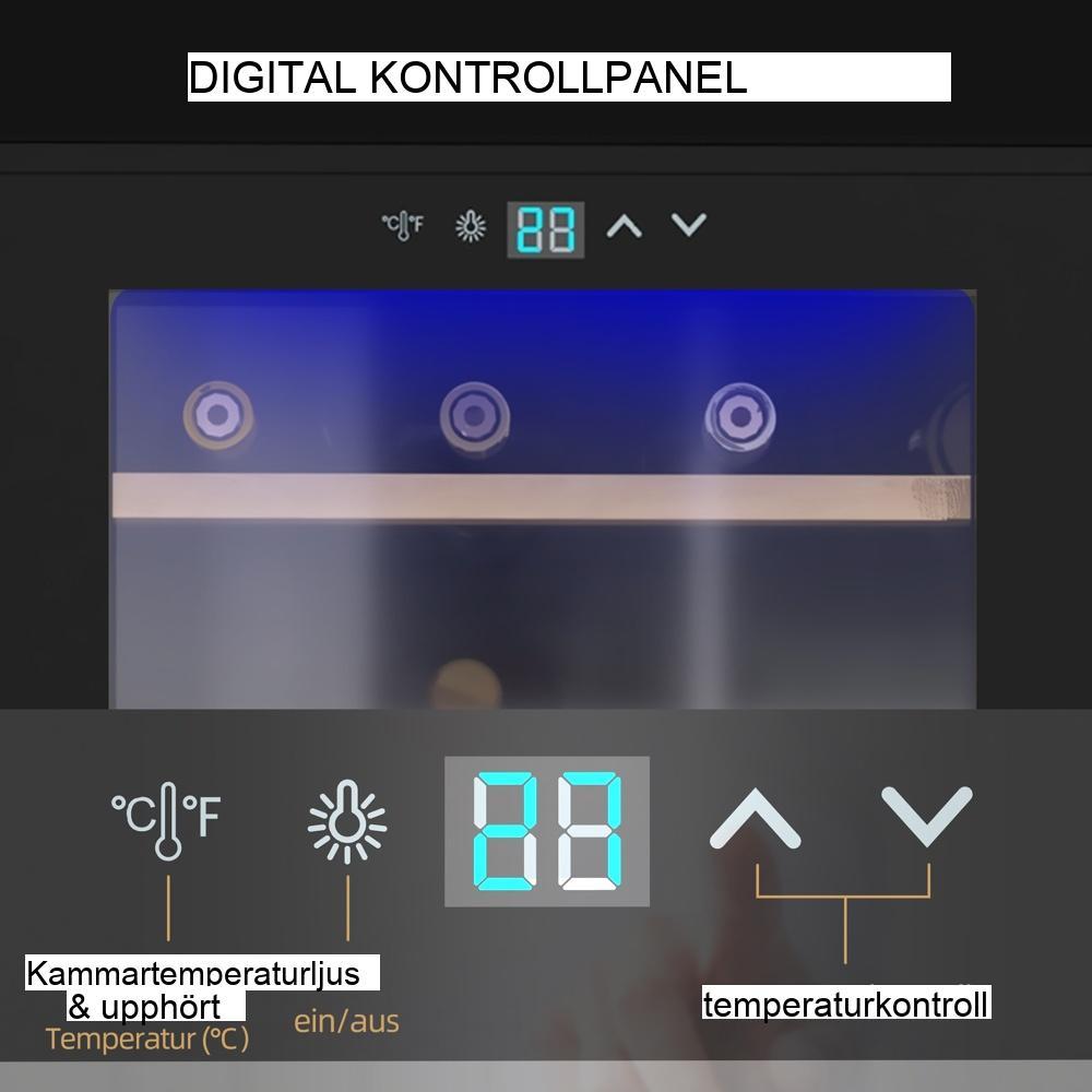 Vinkylskåp med 24 flaskor, svart, 65 L temperaturkontrollerat skåp med LED-belysning