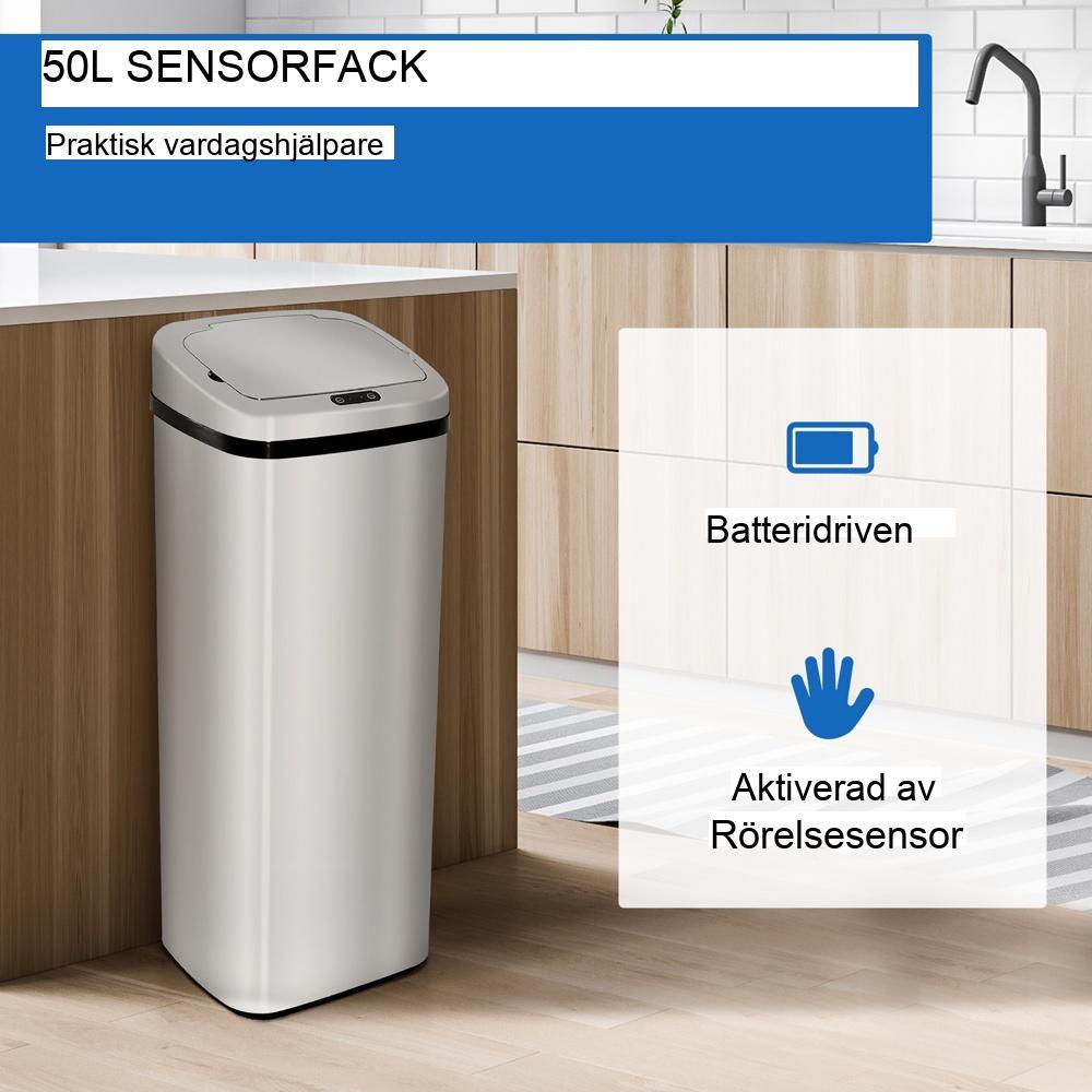 Automatisk sensor soptunna i rostfritt stål – 50 liter