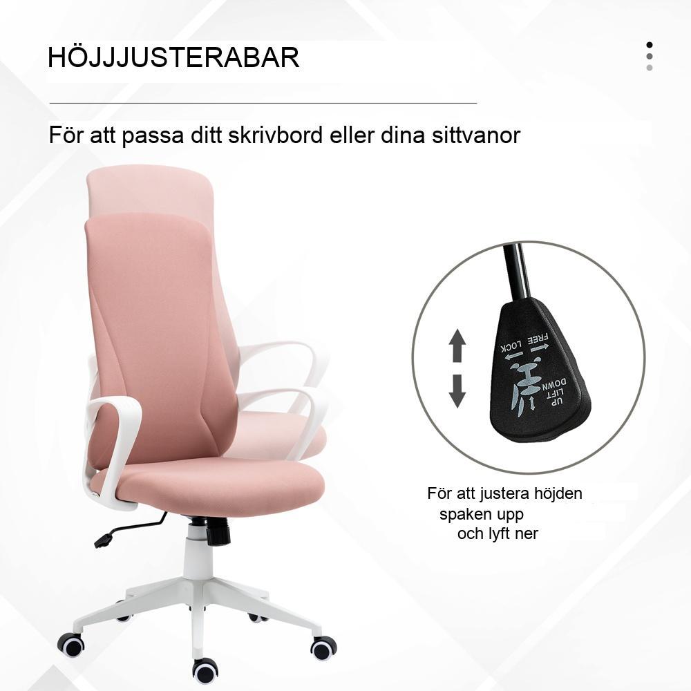 Ergonomisk kontorsstol med justerbar höjd och ryggstöd, rosa