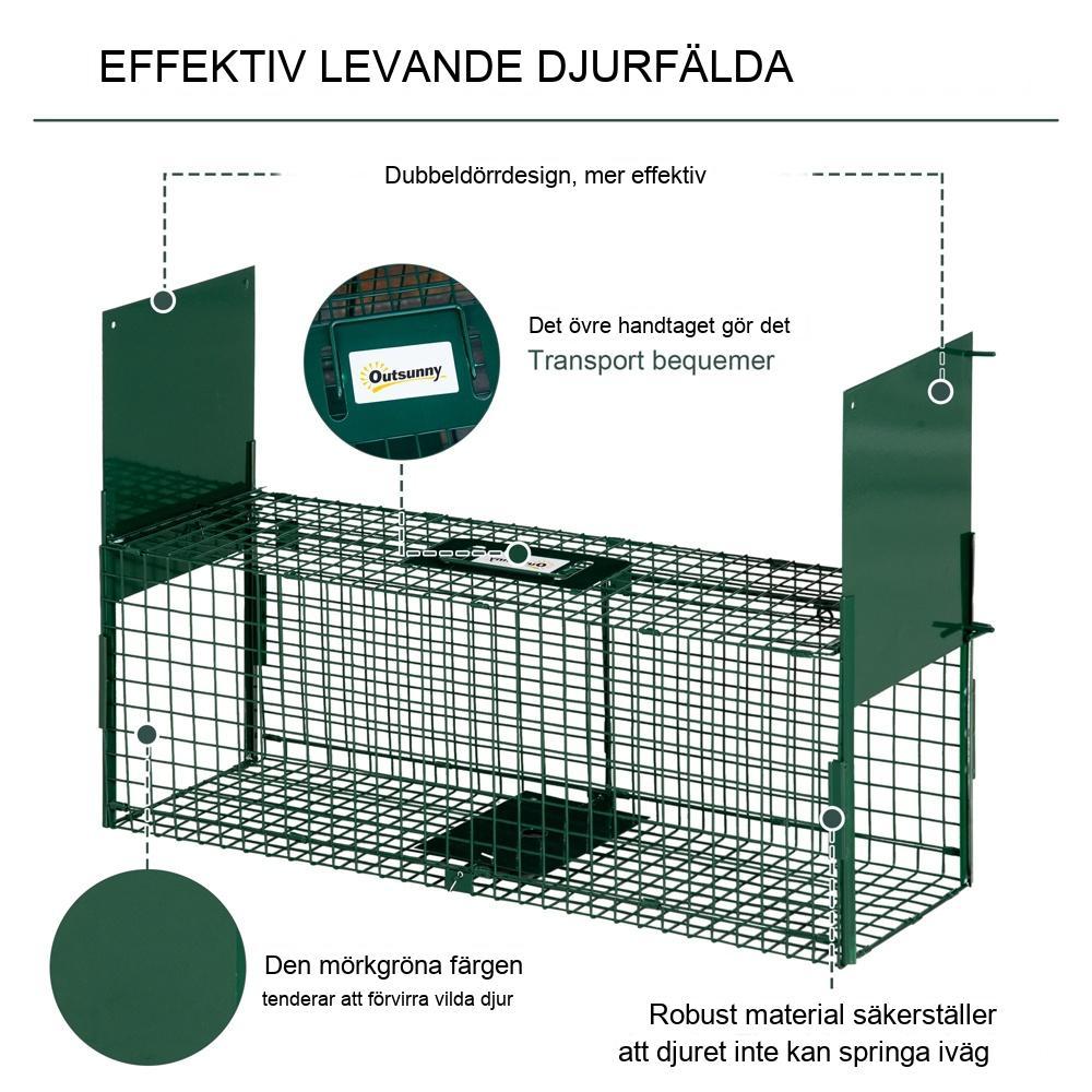 Live Trap Stål Dubbeldörr Djurfångare Trädgårdsskydd 80x25x30cm