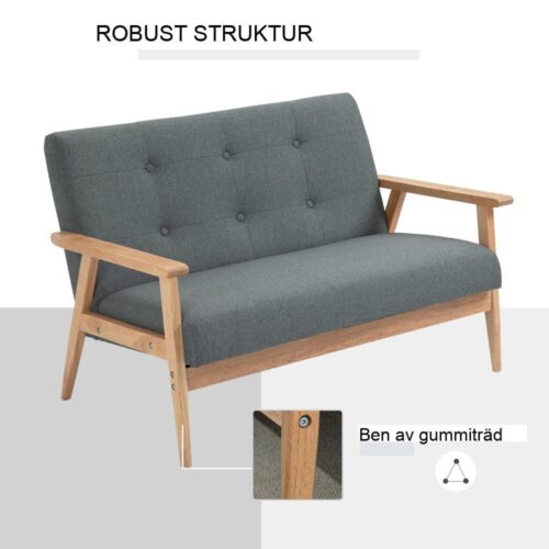 Kompakt grå linne- och gummiträsoffa Loveseat, 2-sits