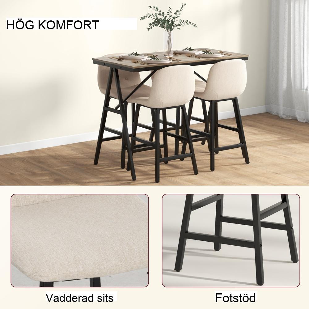 Modernt 5-delat barbordsset med beige stolar, stålram