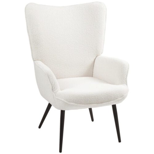 Krämvit Modern Wing Chair – Klädd vilstol med armstöd och metallben