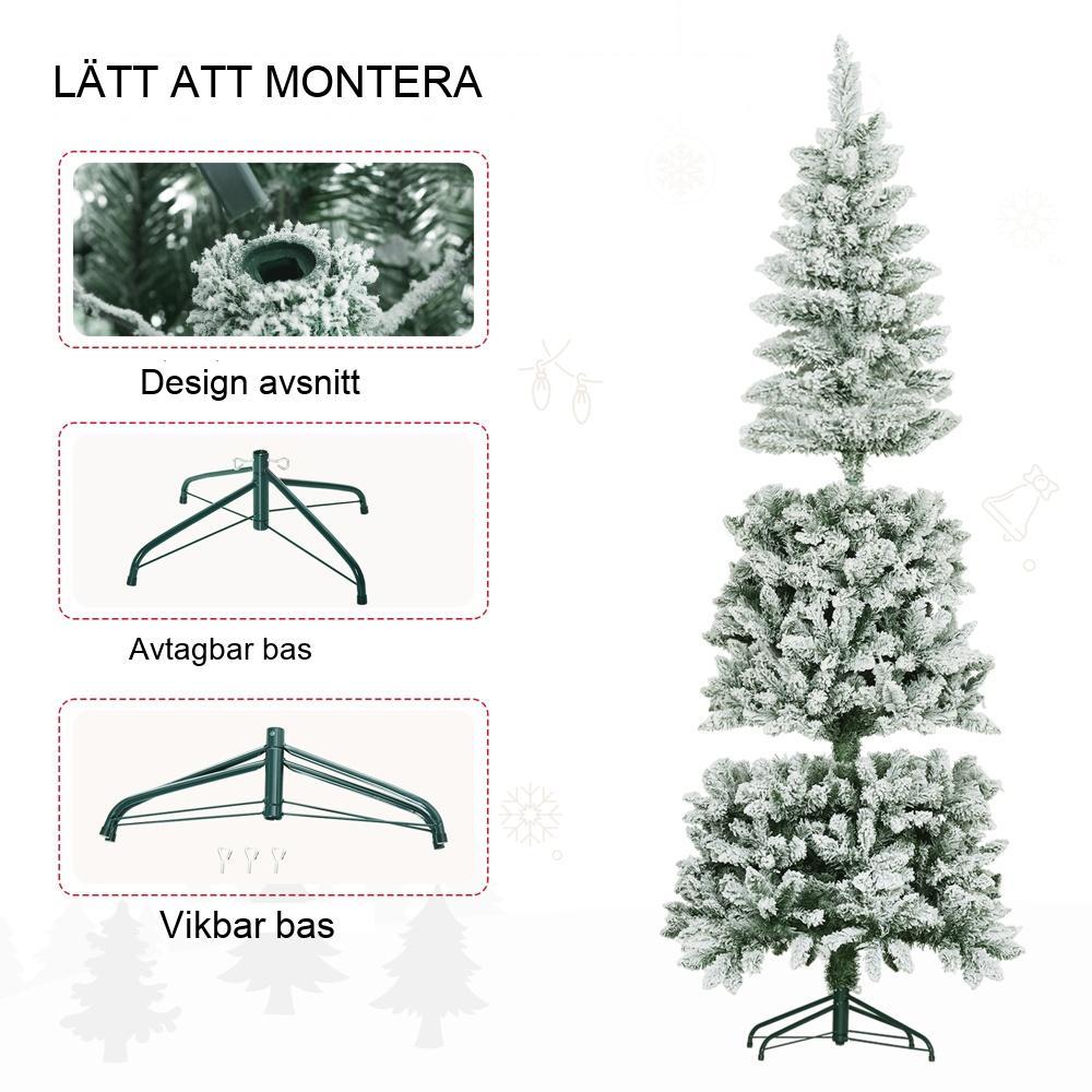 Konstgjord julgran 180cm med snöig granlook, hopfällbar och metallstativ