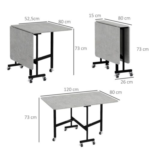 Fällbart matbord med hjul – Säten 4-6, utdragbar till 120cm