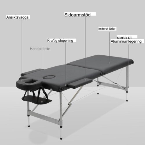 Professionellt justerbart massagebord – 7 zoner, höjdjusterbart, svart