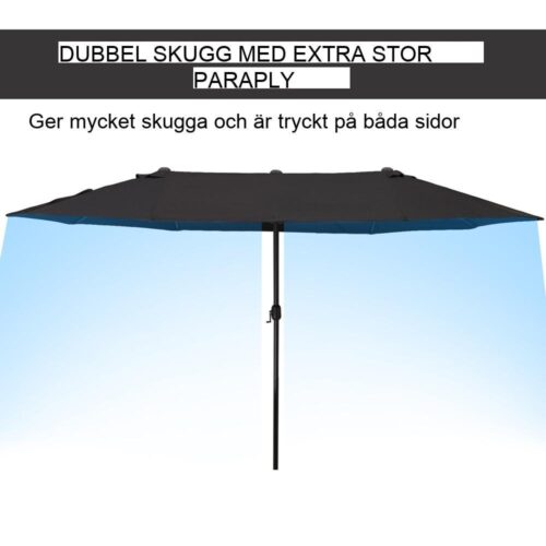 Dubbelt parasoll trädgårdsparaply, svart oval skärm med handvev – 9’x8’6″