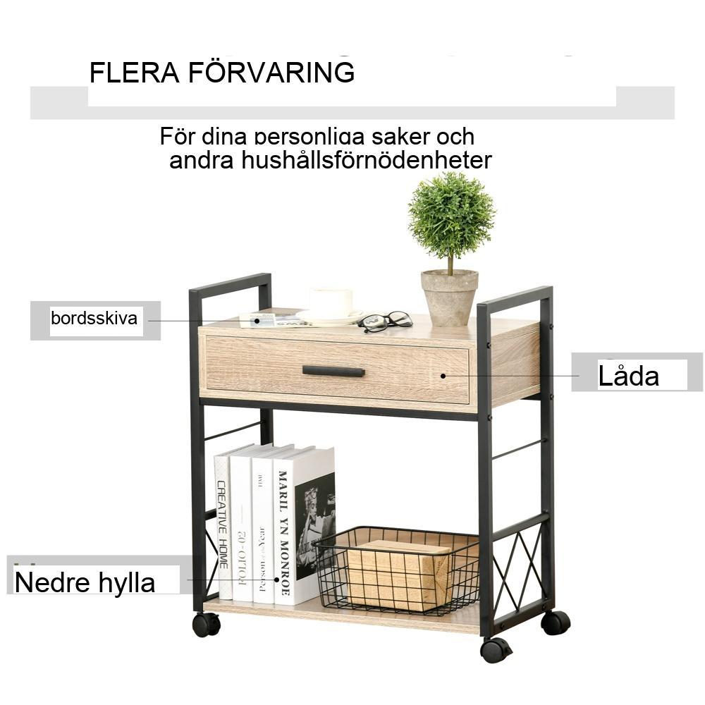 Stilrent industriellt sidobord med låda och hylla – Naturträ 60x30x65cm