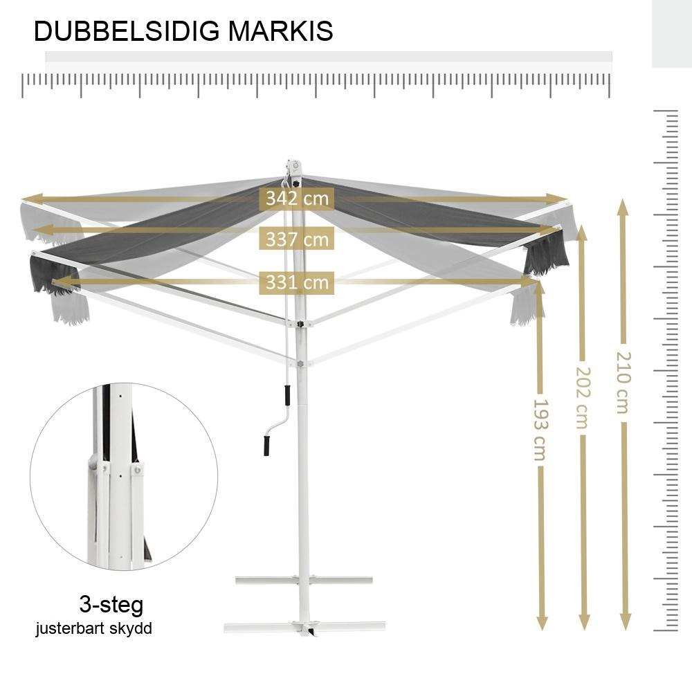 Fristående trädgårdsmarkis, 4,5×3,4m, grå, fällbara armar och vev