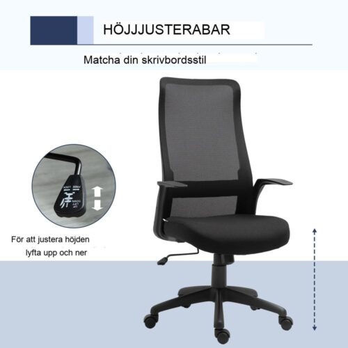 Ergonomisk kontorsstol i mesh, justerbar höjd, svart