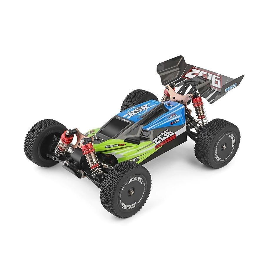 WLtoys 144001 grön RC-bil i skala 1:14 med 4WD, upp till 60 km/h hastighet och metallstötdämpare