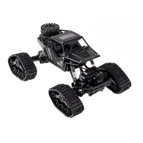 RC Rock Crawler Car 4×4 – svart, fjärrkontrollerad terrängfordon med band och fjädring