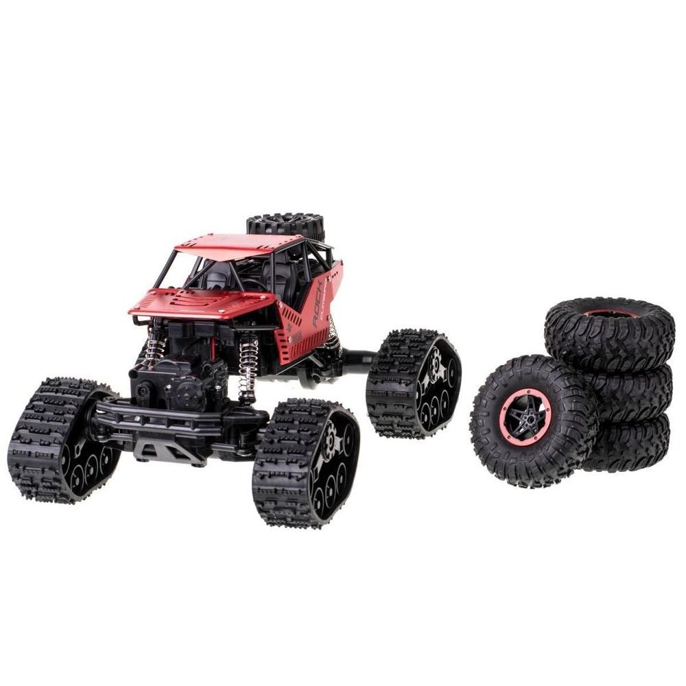 Röd 2i1 RC Rock Crawler 4×4 terrängbil med band och däck