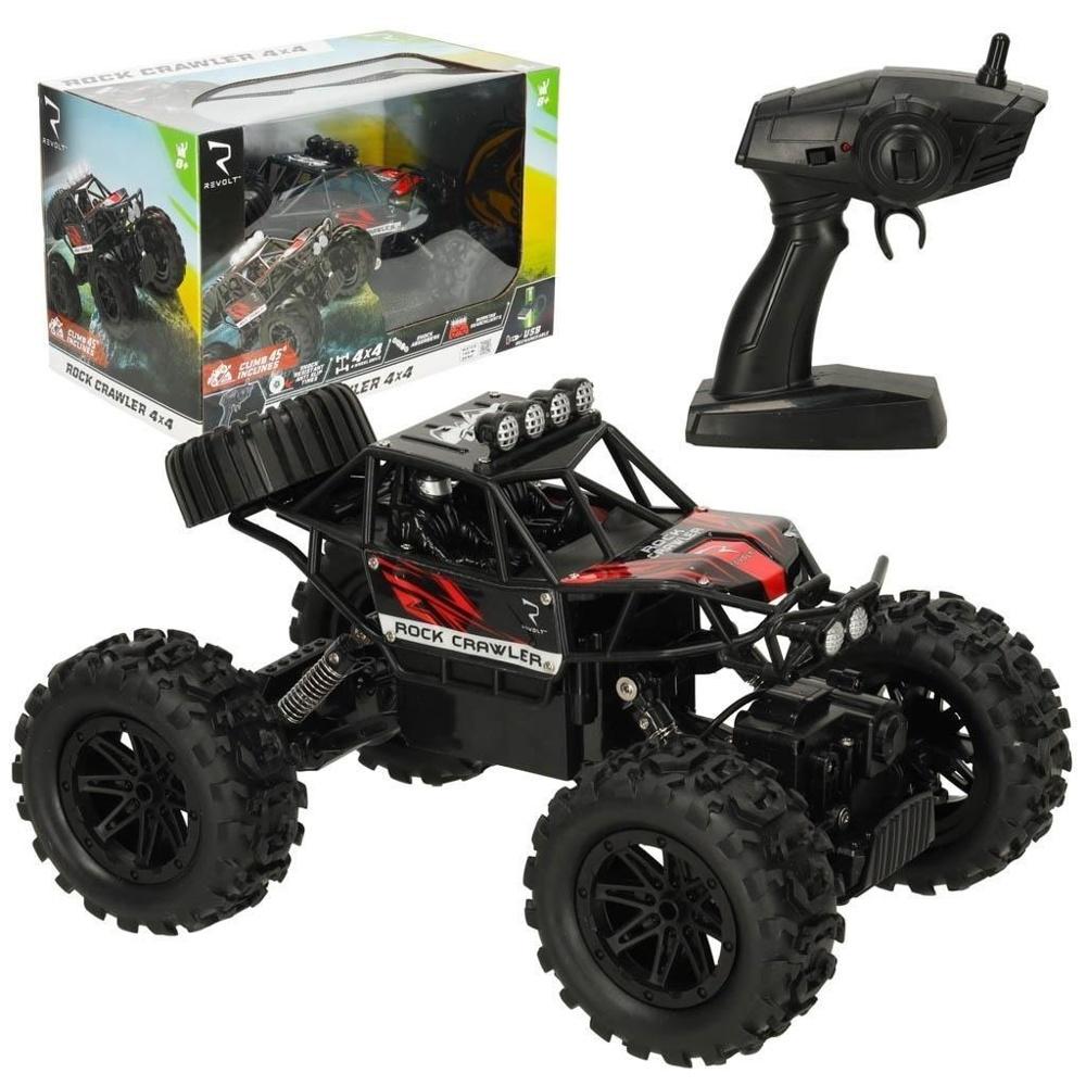 RC Revolt 4×4 terrängbil med 20 m räckvidd, uppladdningsbart batteri för barn 8+