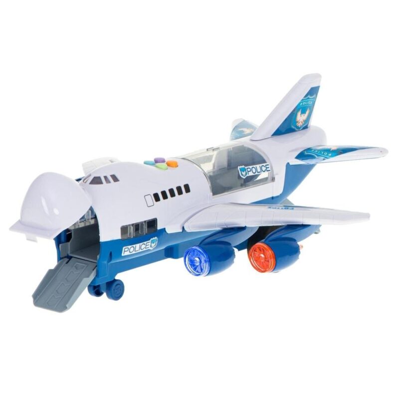 Police Transporter Plane Set med LED-ljus och 6 fordon