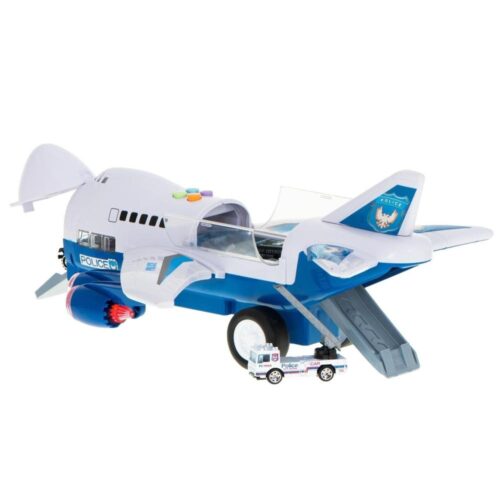 Police Transporter Plane Set med LED-ljus och 6 fordon