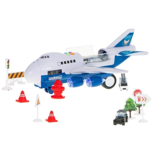 Police Transporter Plane Set med LED-ljus och 6 fordon