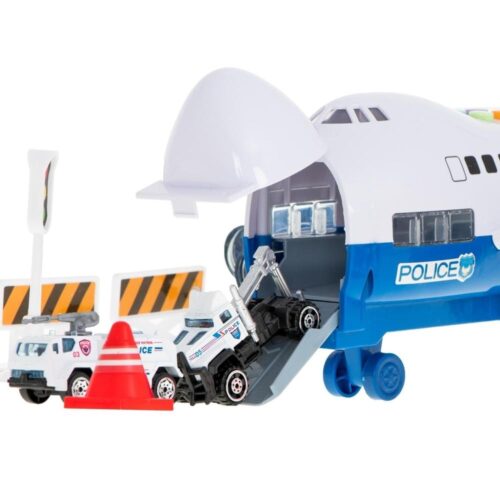 Police Transporter Plane Set med LED-ljus och 6 fordon