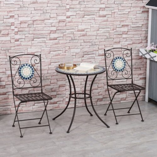 Nostalgisk Mosaic Bistro Set för 2 – Väderbeständig uteplatsmöbler