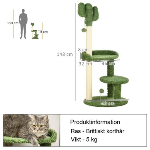 Kaktusskrapstolpe Kattträd – Sisalstolpar, lekbollar, grönt