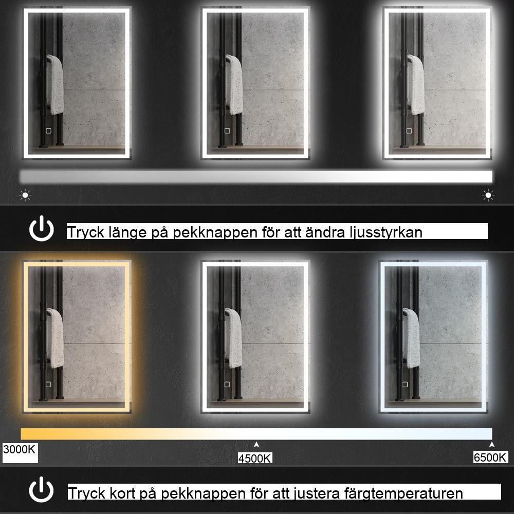 LED Badrumsspegel 80x60cm, Anti-Imma Touch Switch, IP44 Modern Design