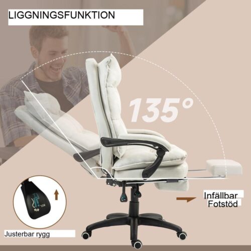 Ergonomisk spelstol med massage, liggande, fotstöd, justerbar höjd