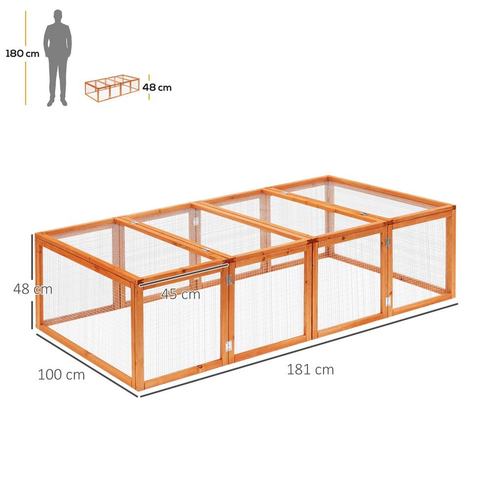 Rymlig granträ utomhuskaninbur med lock, 181x100x48cm