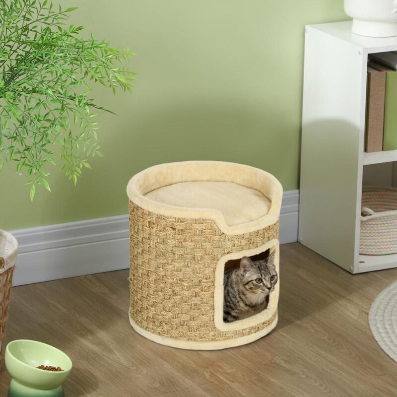 Khaki Cat Tower Barrel Skrapstolpe – 2 nivåer, Sisal Material