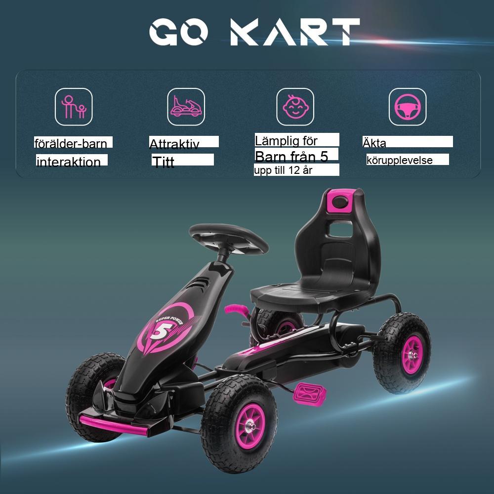 Rosa pedal gokart med justerbar sits för barn i åldrarna 5-12