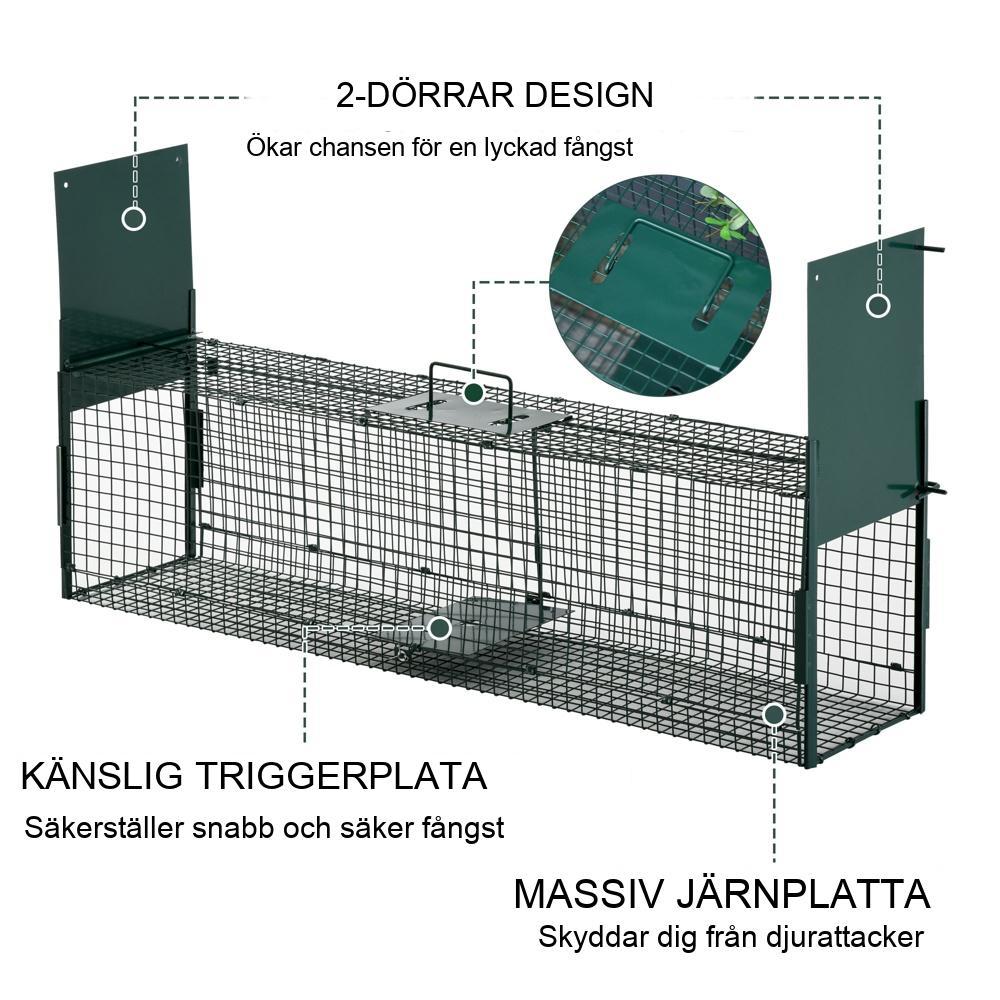 Metall levande fälla, dubbeldörr, 100x25cm, katt- och kaninfångare