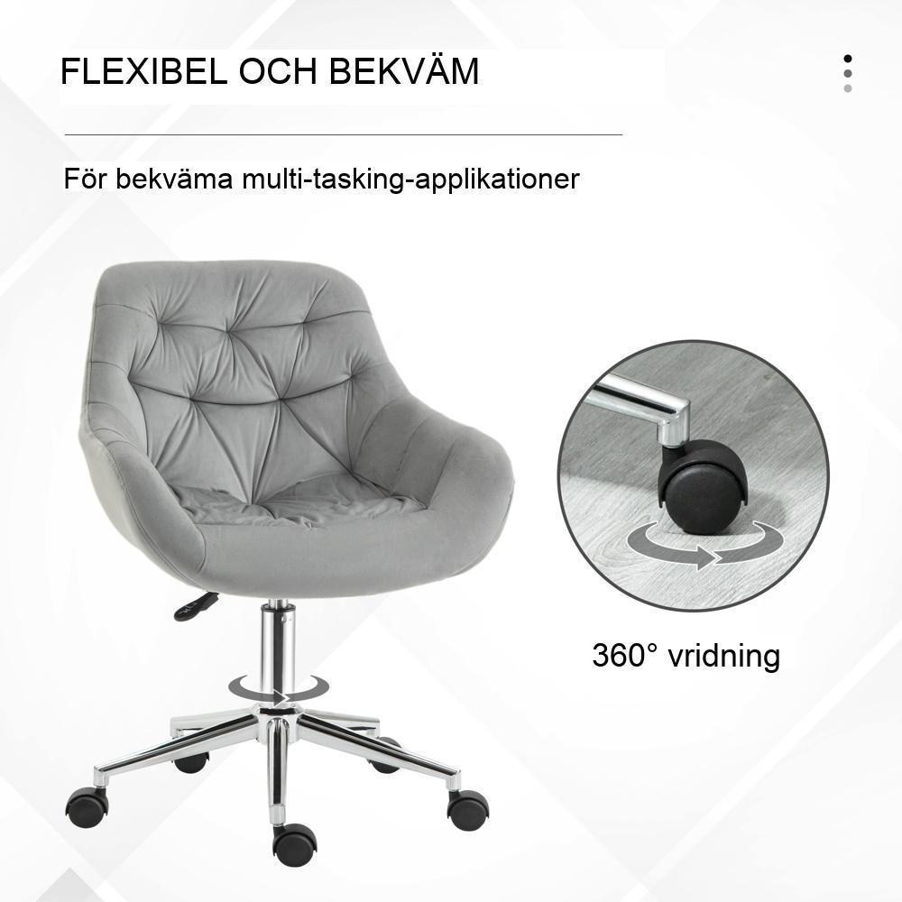 Ergonomisk kontorsstol i sammet, höjdjusterbar, grå