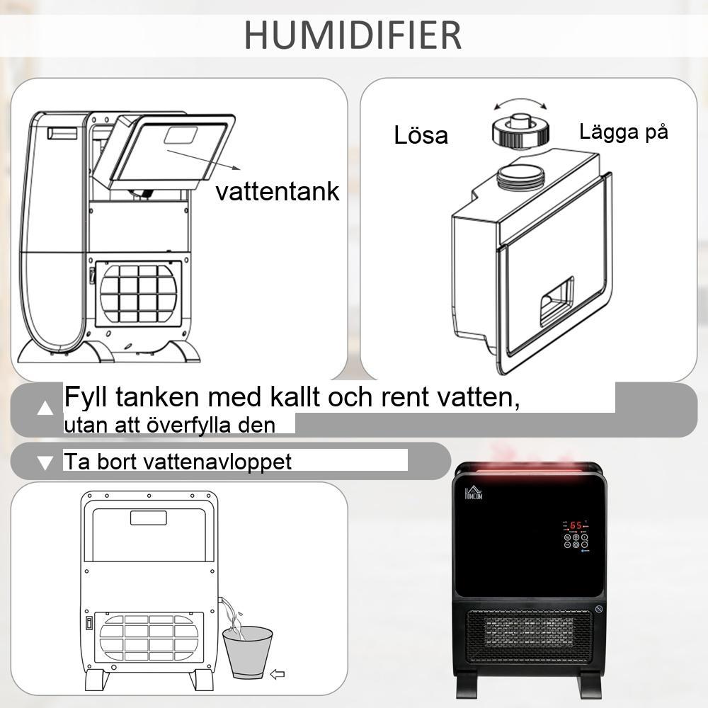 2000W värmefläkt och luftfuktare med fjärrkontroll, timer och LED-ljus