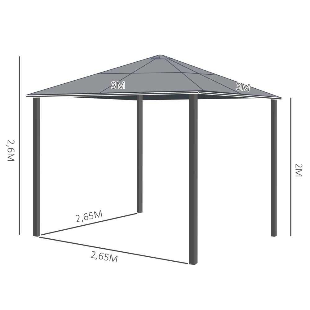 Lyxigt trädgårdslusthus i aluminium med genomskinligt tak – brun+beige, 300x300x260 cm