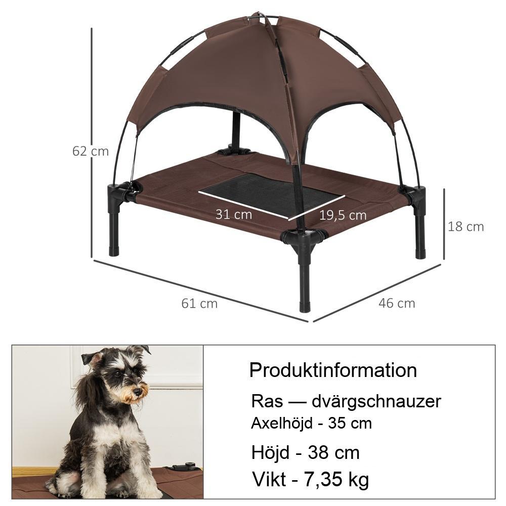 Upphöjd hundsäng med baldakin – Andningsbar husdjurssäng för medelstora hundar 61x46x62cm kaffe