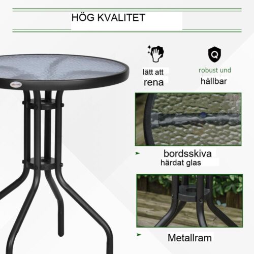 Modernt Runt Balkongbord i Metall med Säkerhetsglas, Ø60xH70cm