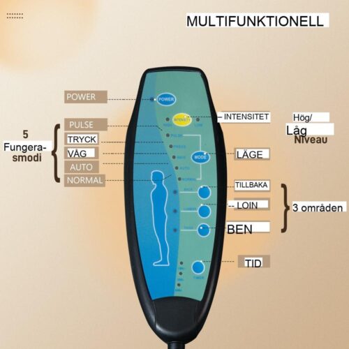 Ergonomisk massagestol med infällbart fotstöd och justerbar höjd