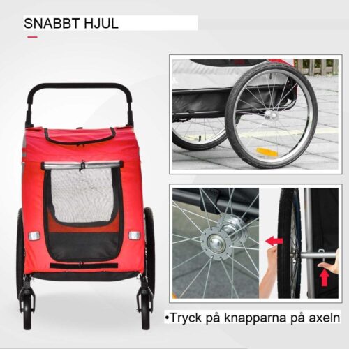 Multifunktionell 2-i-1 hundsläp och buggy för medelstora hundar, upp till 20 kg