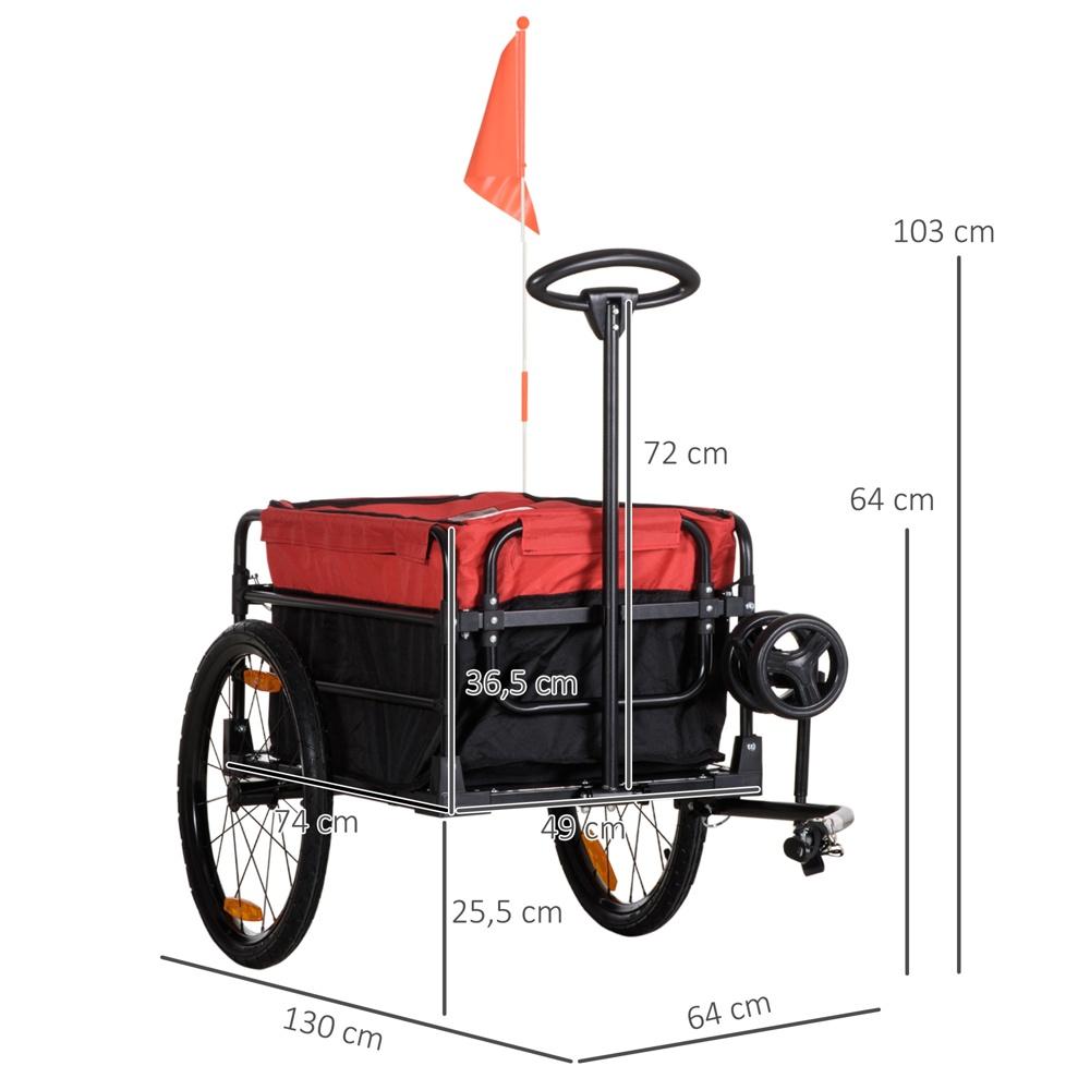 Röd 2-i-1 cykelvagn och vagn med förvaringsväska, reflektorer, 40 kg kapacitet