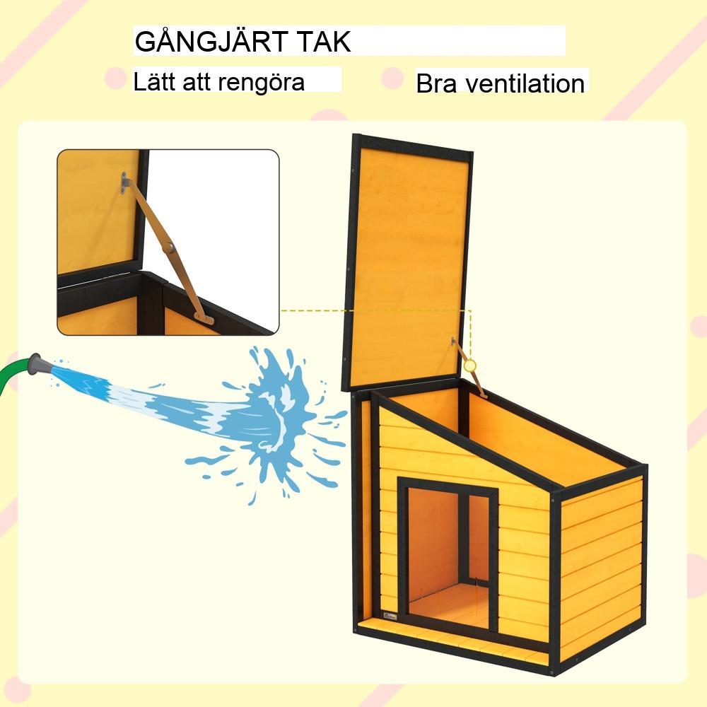Väderbeständigt hundhus i trä med taktillgång – Litet hundhem, gult