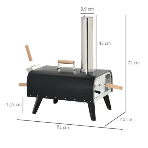 Vedeldad pizzaugn med sten, spade och skal – hopfällbar utomhusgrill