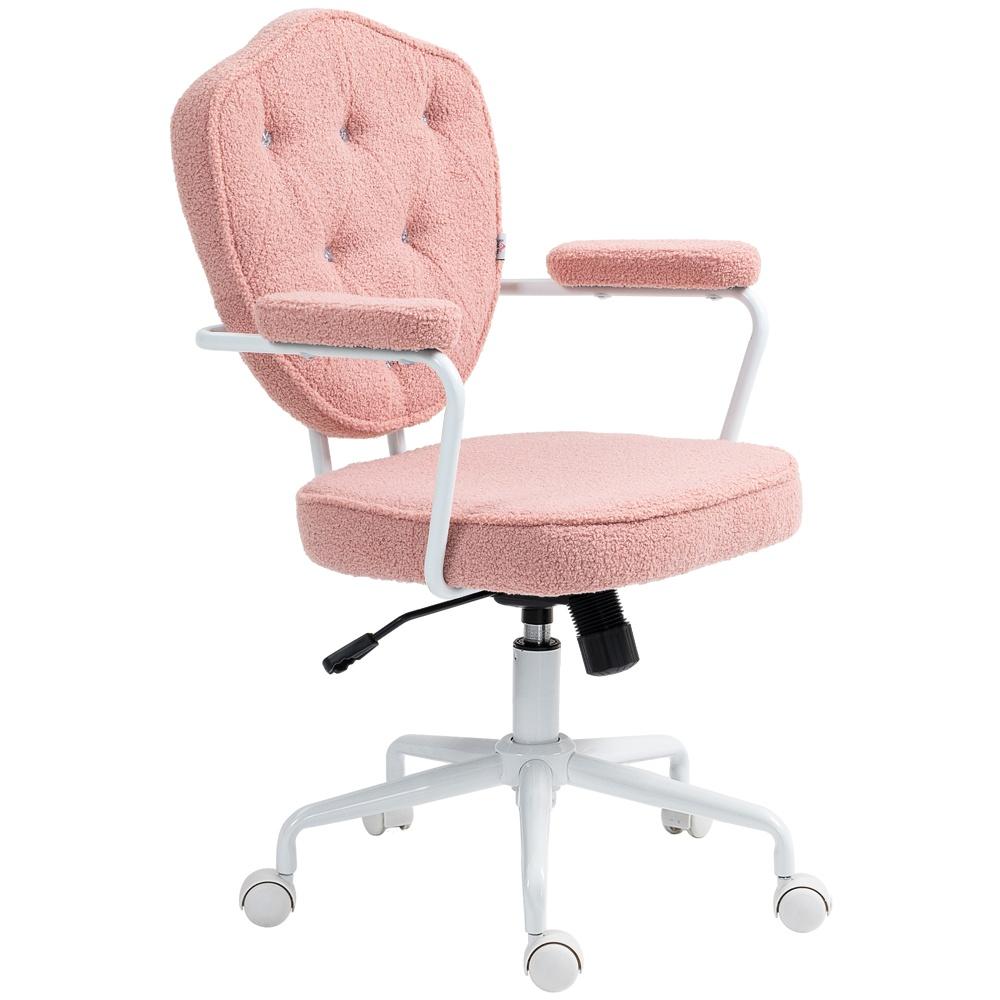 Ergonomisk rosa gungkontorsstol med teddyfleeceöverdrag och justerbar höjd