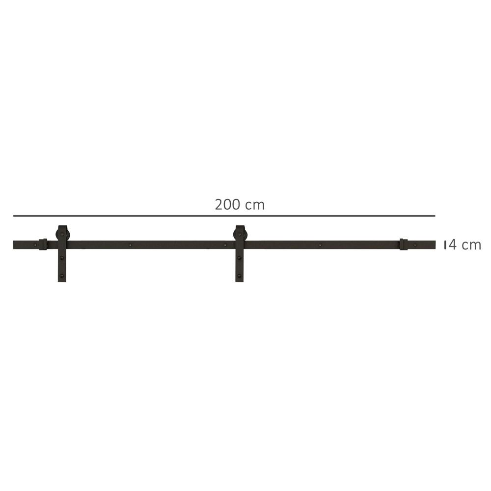 Svart kolstål skjutdörrssats – 200cm, Rymmer 100kg