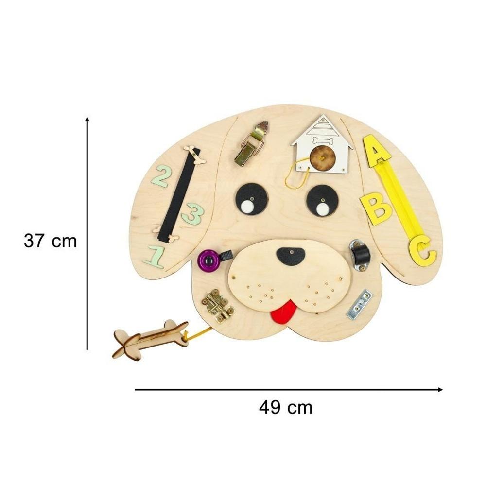 Trä Learning Toy Dog Board med siffror, bokstäver och rörliga delar