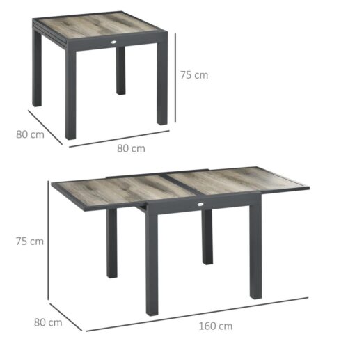 Utdragbart uteplatsmatbord i aluminium, beige+grå, 6 platser, utemöbler